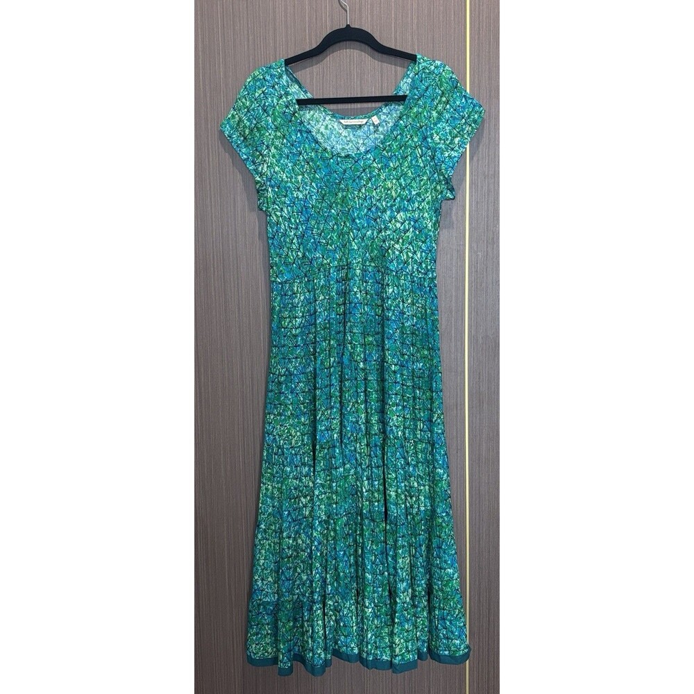 Soft Surroundings Dress Green Maxi Tiered Geometric Batik Mariana L
